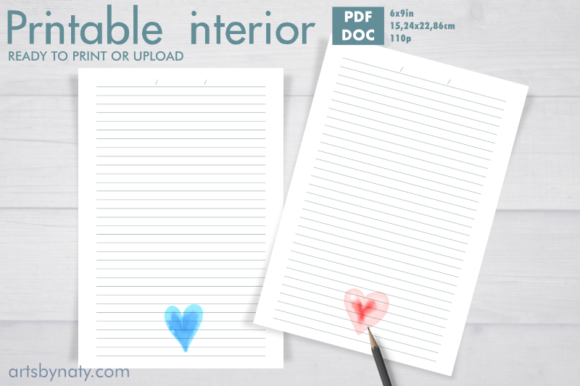 Watercolor Hearts KDP Interior Notebook